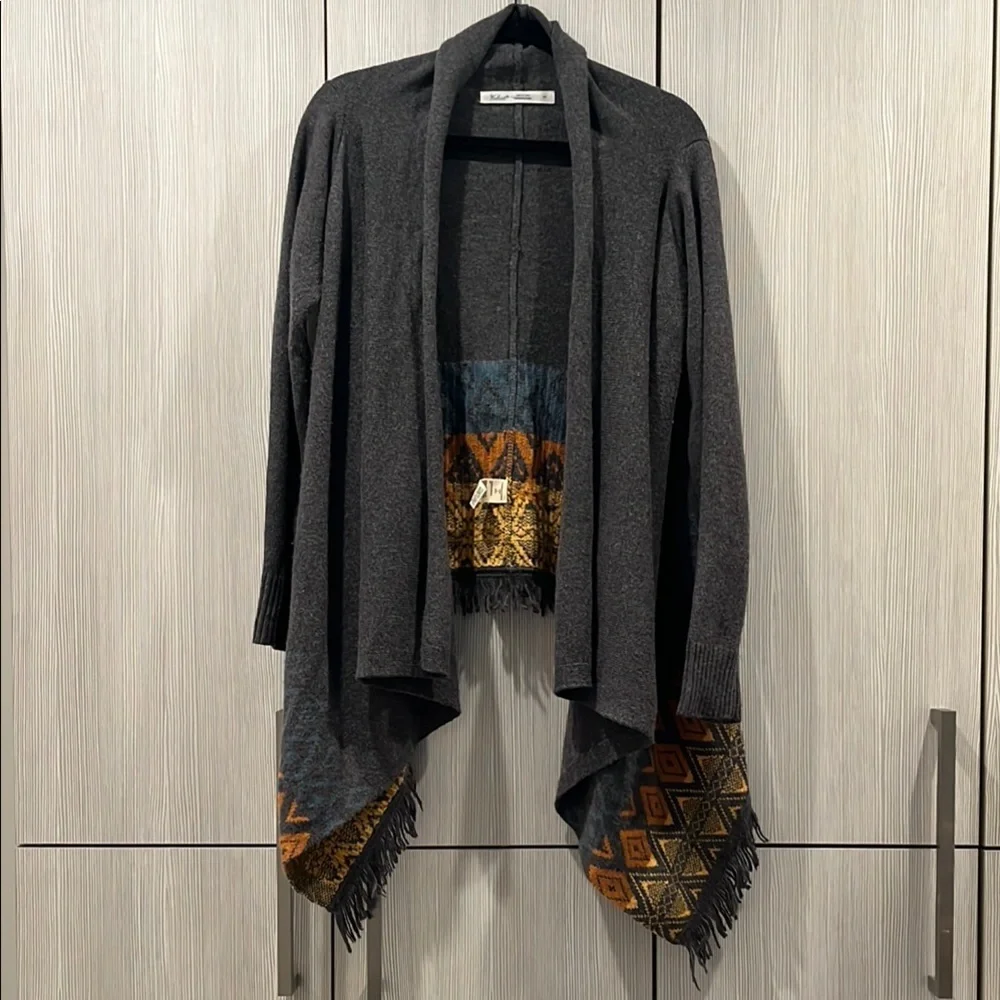Woolrich | Open Font Wool‎ Blend Waterfall Cardigan | Grey & Yellow| Small